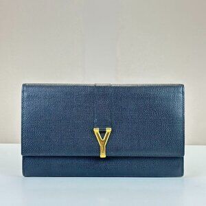 Saint Laurent Y Logo Large Clutch Black Leather